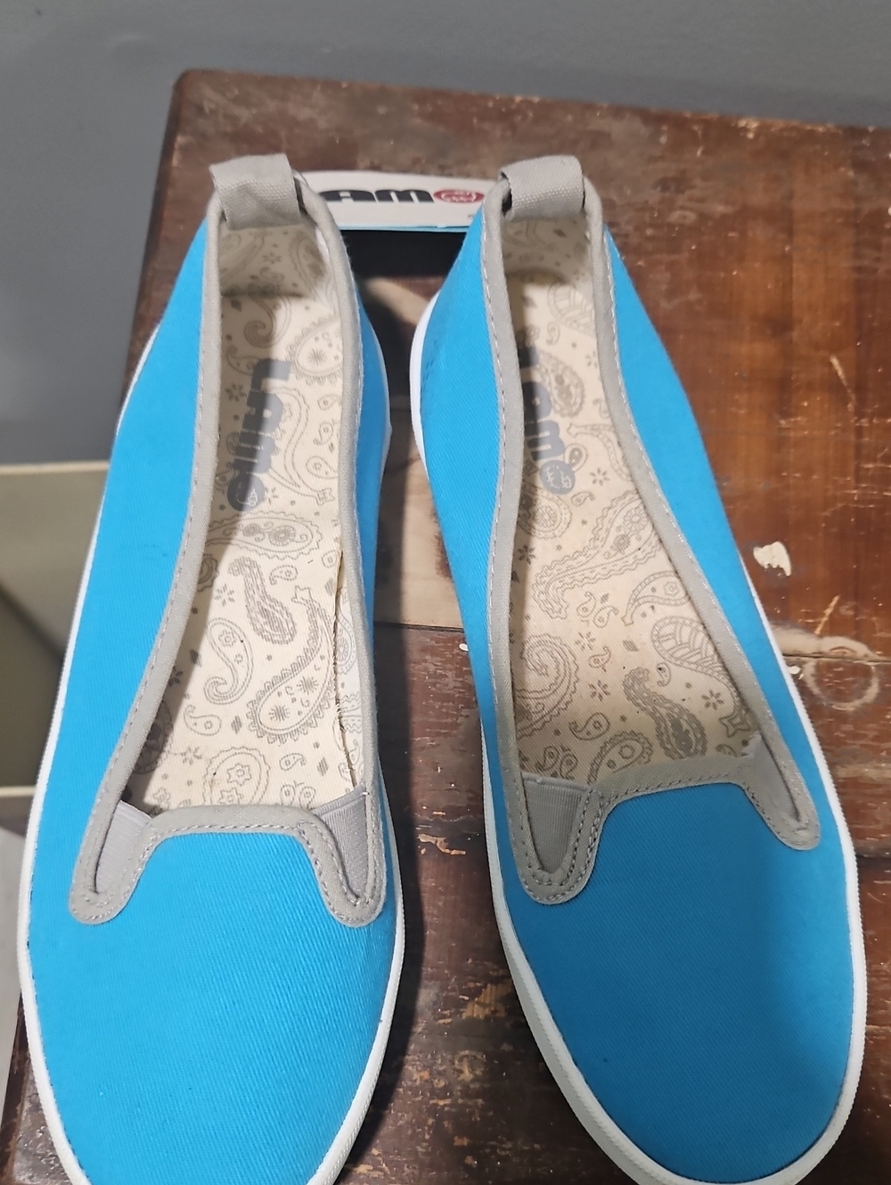 Lamo Turquoise and Gray Slip-On Canvas Flats